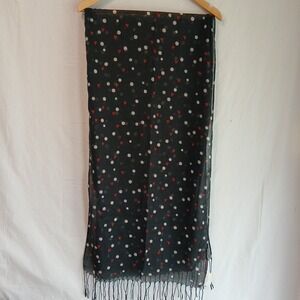 Hallmark Scarf Black White Polka Dots Red Hearts Sheet With Fringe NWT!